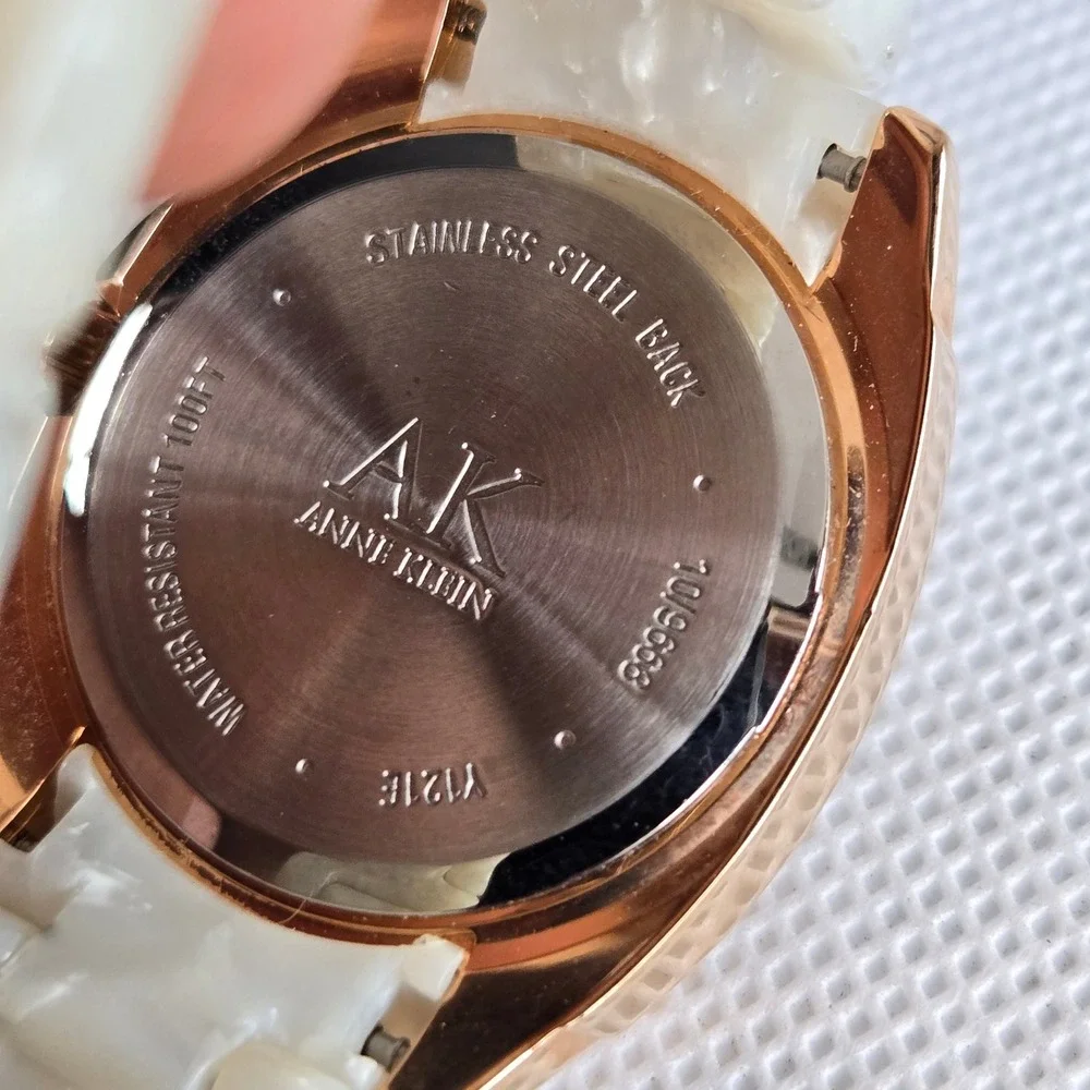 Anne Klein Women's Watch 10/9668 Rose Gold Tone White Resin Crystal Bezel 5.5